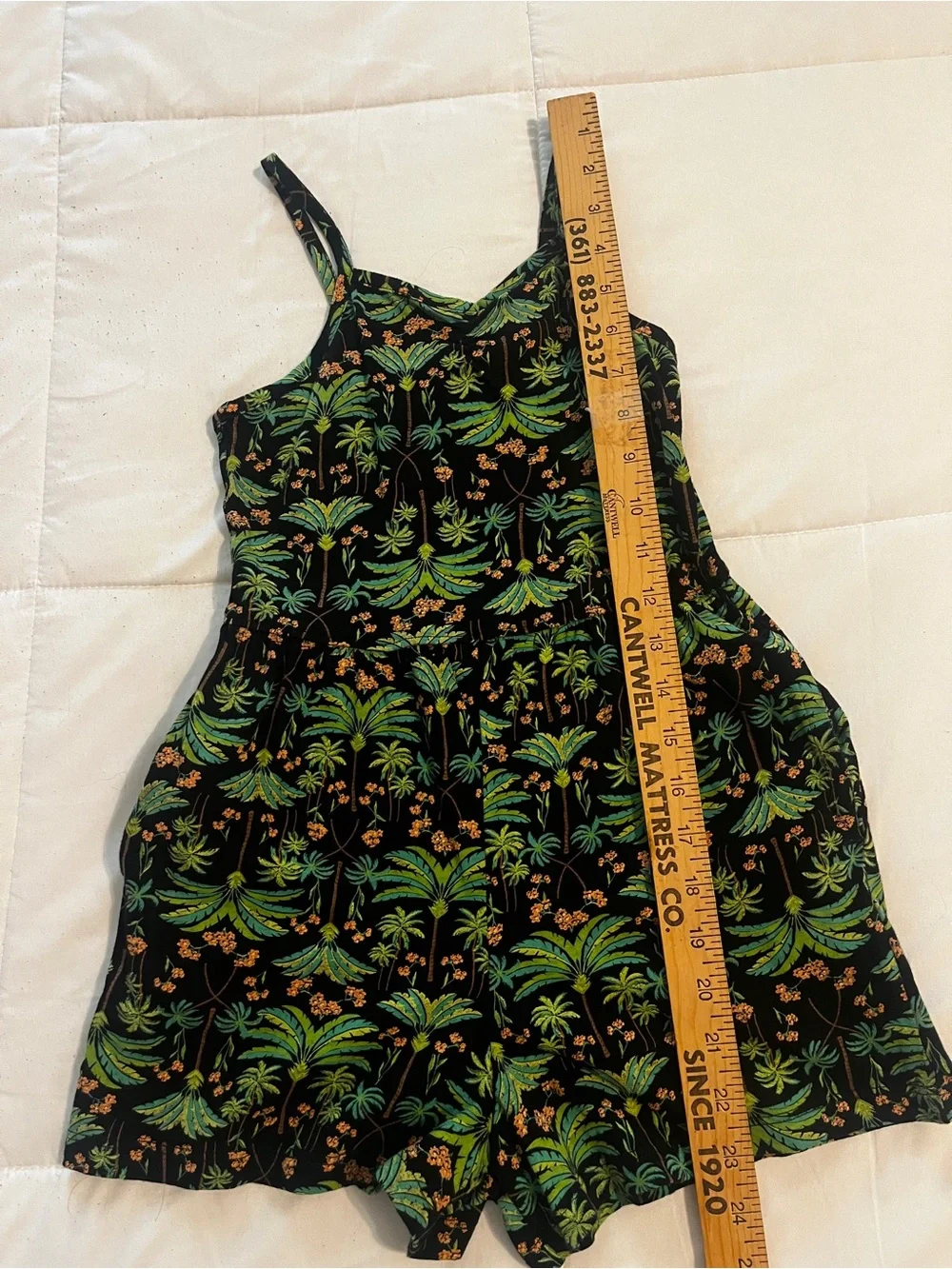 Old Navy Girls Tropical Palm Print Romper Black Green Size 8 pockets